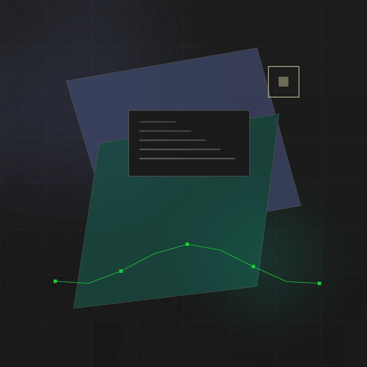 Editorial technology composition representing strategy, design and engineering working together